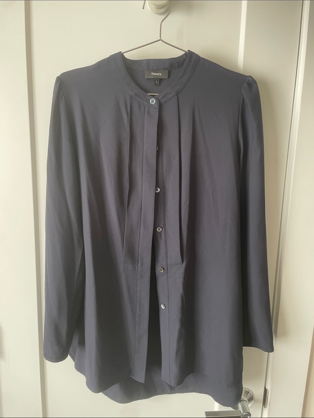 Theory Navy Long-Sleeve Button-Down Blouse